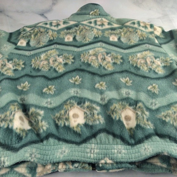 Vintage Teddi Size L Green Floral Jacket sweater full Zipper Pockets - Picture 7 of 8